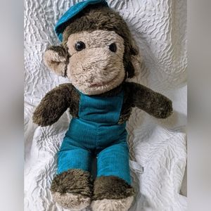 Vintage Interpur Monkey Plush Stuffed Animal 15" corduroy overalls caps